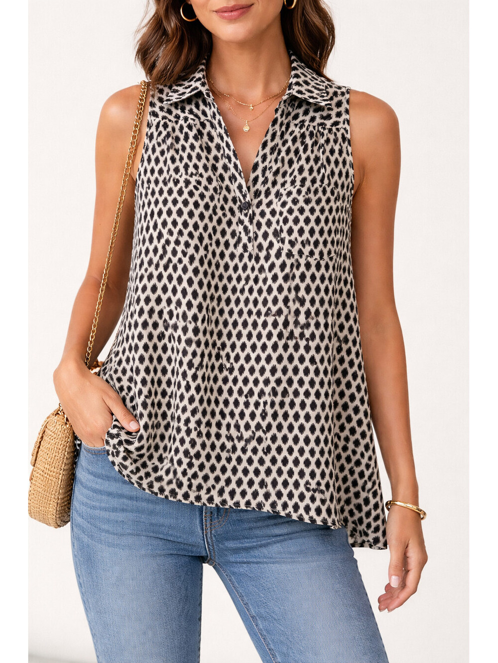 By Marcus Silk Sleeveless Blouse S High Low Black Cream